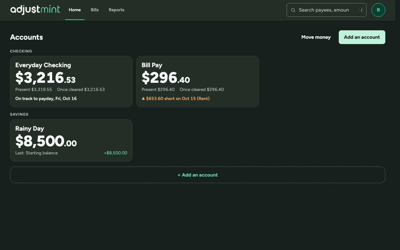 Multiple accounts as built, version 1.1.0: wide, 1280px, dark