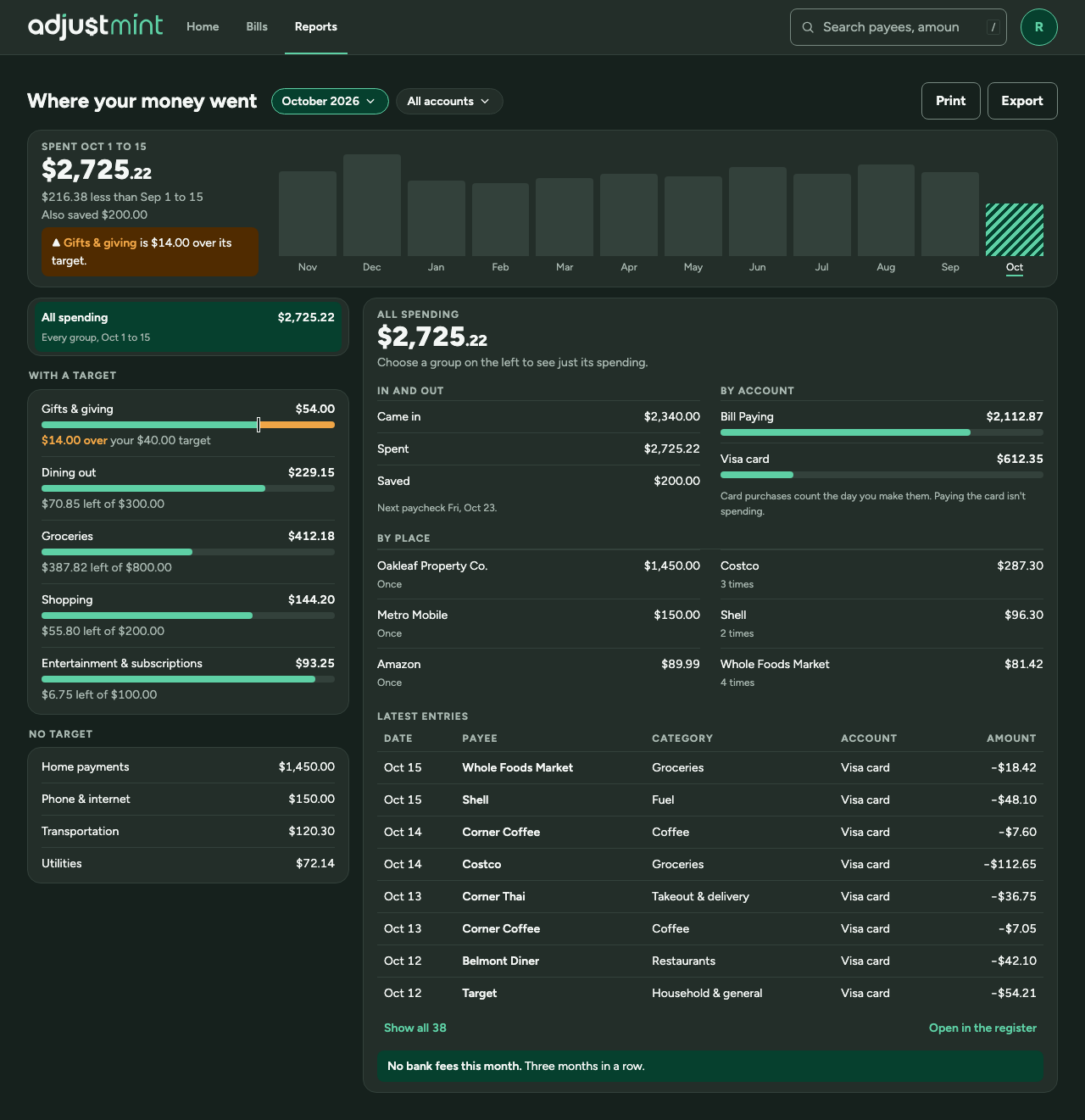 Reports as built, version 1.0.0: wide, 1280px, dark